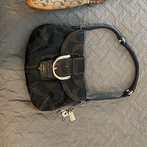 Coach Black Leather Shoulder Bag with Silver Detail
